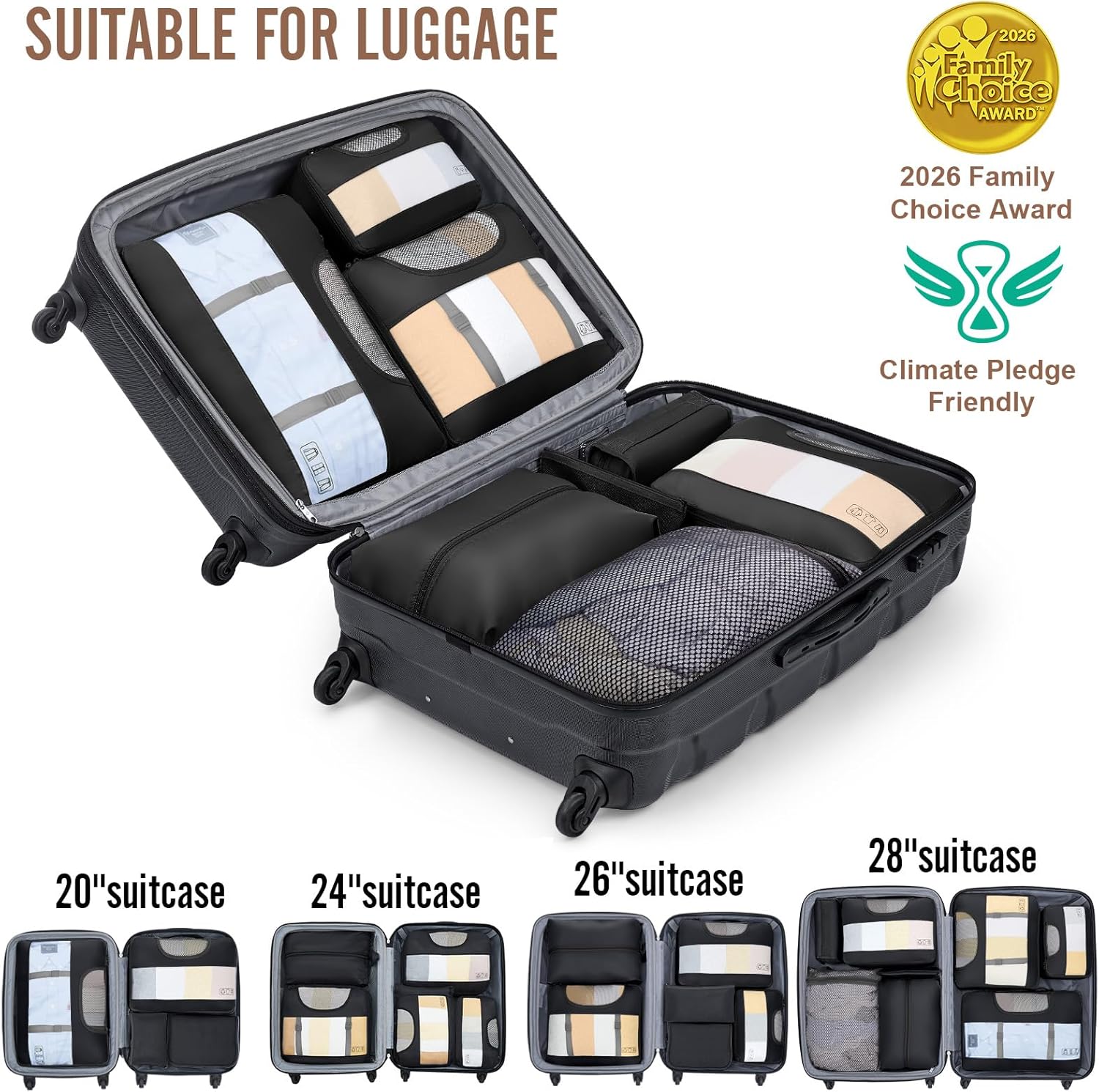 Veken Packing Cubes - 10-Piece Travel Organizer Set with Laundry & Toiletry Bags | Essential Carry-On Accessories