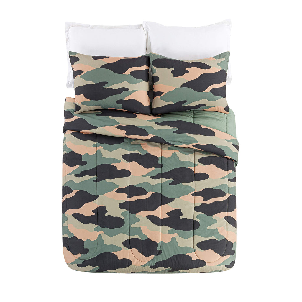 Urban Playground Covert Camouflage 3-Piece Comforter Set, Ultra Soft All Season Kids/Teens Bedding Set, Full Queen, Green