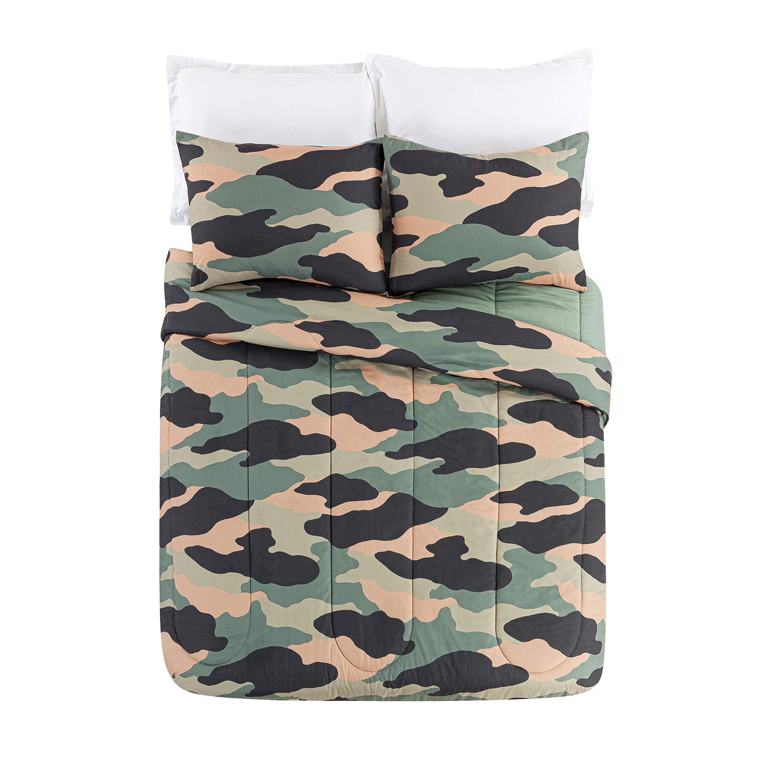 Urban Playground Covert Camouflage 3-Piece Comforter Set, Ultra Soft All Season Kids/Teens Bedding Set, Full Queen, Green