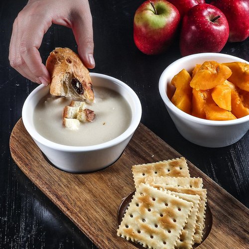 Artena 10oz Ultra-Fine Porcelain Chips and Dip Serving Platter - Acacia Wooden Tray & 4.75" Bowls