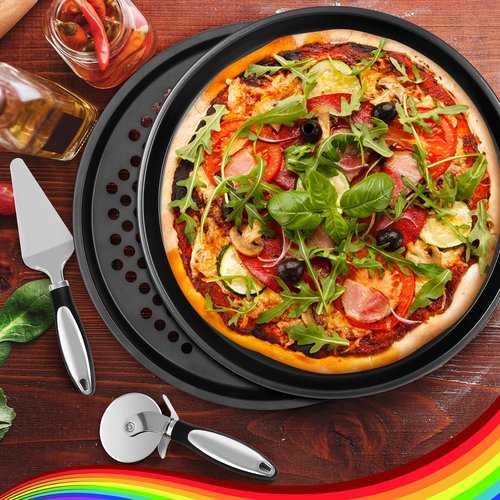 Fat-Cattie Pizza making kit,Pizza Peel Pizza Pan Set with 12"Pizza Peel、12"Pizza Pan、11"Pizza Cutter Rocker(8PC)