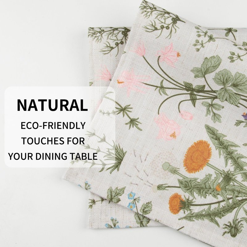 QIYI Boho Placemats Set of 6, 12x18 Inch Linen Fabric Floral Place Mats for Kitchen Dinning, Farmhouse Rustic Cloth Table Mats, Washable Placemat Botanical Party Table Décor, Wildflowers Herbs