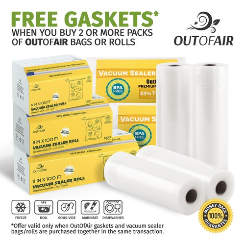 Vacuum Sealer Roll & Bag Cutter (8" x 100') 4 mil 100 Foot Embossed Bags by OutOfAir 33% Thicker, BPA Free, Sous Vide, Commercial Grade, Works with All Machines