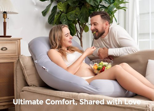 Momcozy Pregnancy Pillow - Cooling Cover & Adjustable Leg Support for Back, Hips, Belly | 50-72 Inch, Grey
