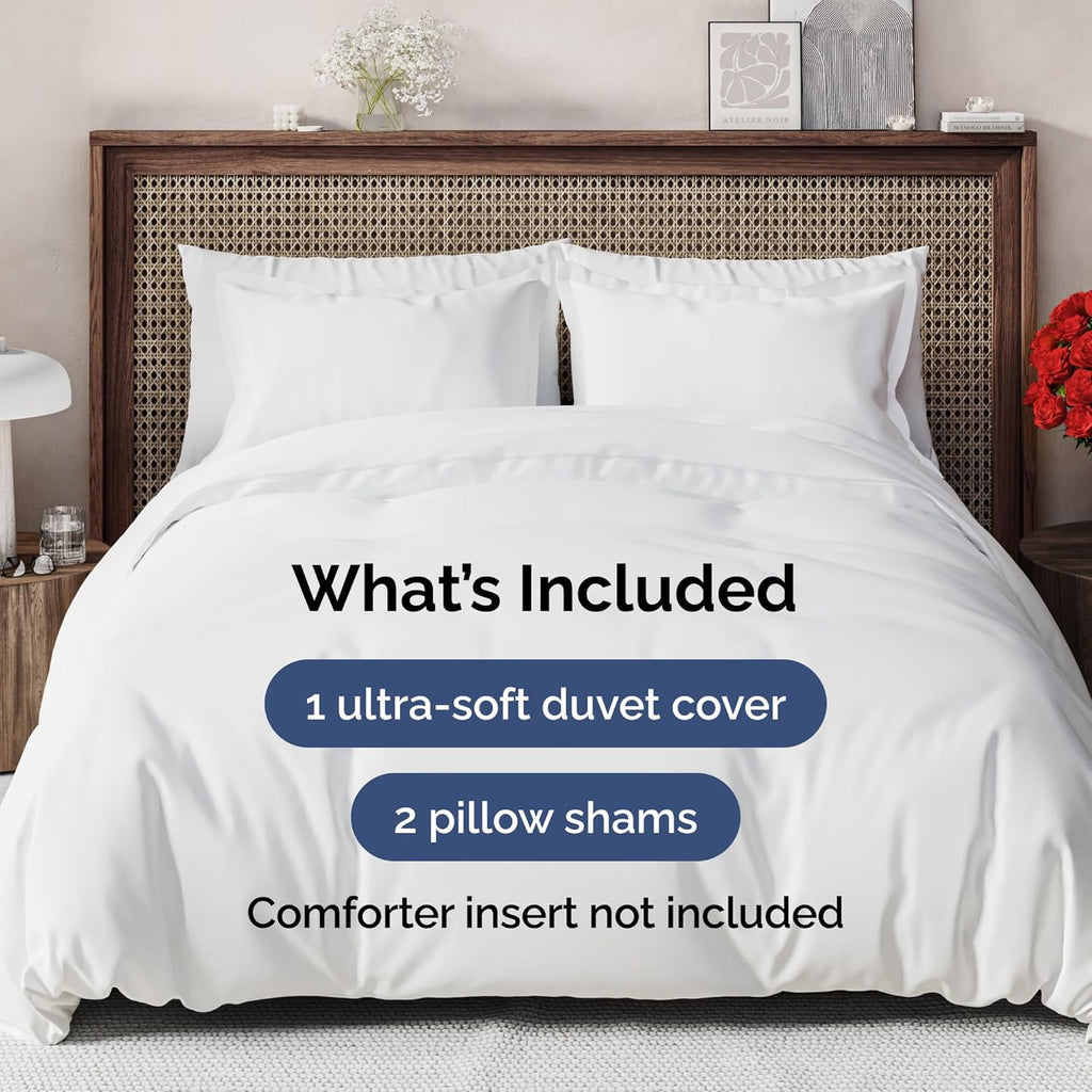 Skiennix King Duvet Cover Set - Extra Soft Hotel Luxury 104" x 90" with 2 Pillow Shams - Easy Care, Fade-Free & Cozy (White)