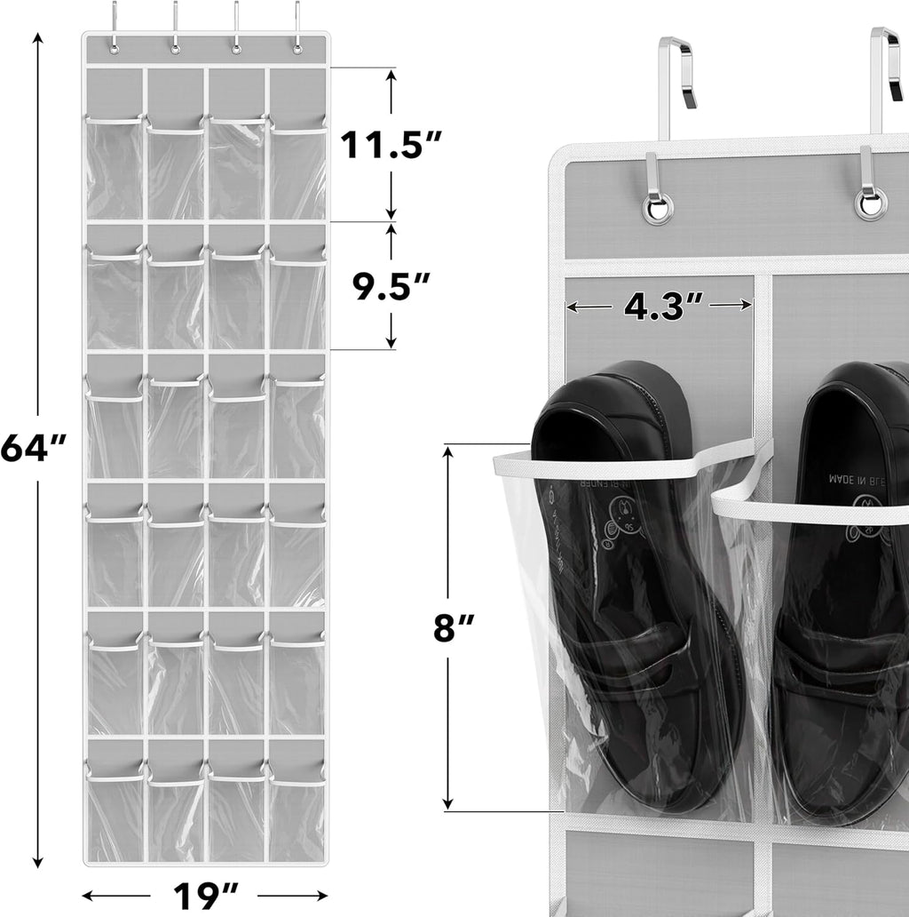 Simple Houseware 24 Pockets Over The Door Hanging Shoe Organizer - Crystal Clear, Gray (64'' x 19'')