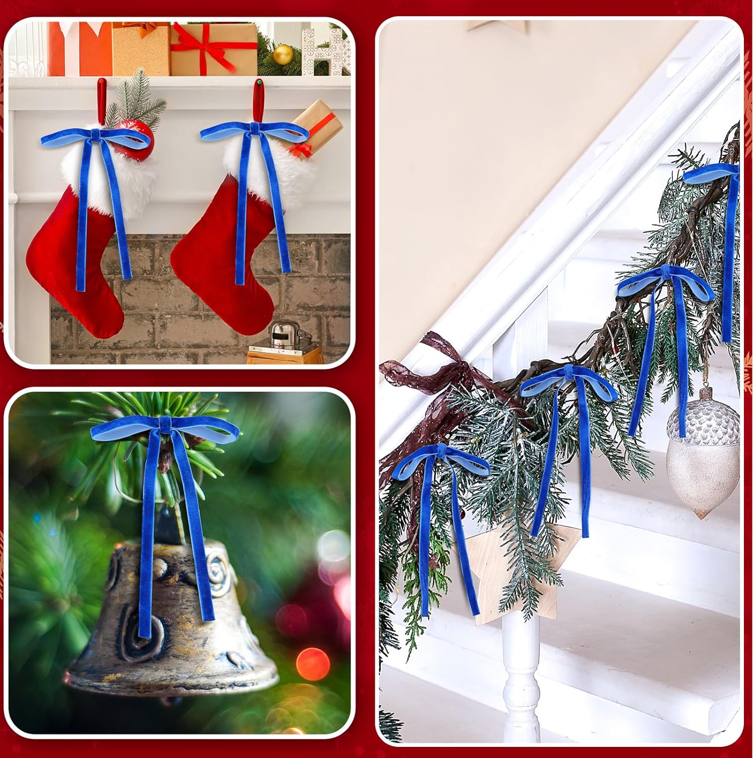 Royal Blue Velvet Bows - 24 Pcs Christmas Tree Ornaments | Perfect for Home Decor & Weddings (5 x 7 Inch)