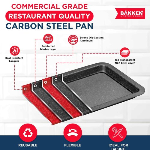 BAKKEN 3-Piece Nonstick Baking Pan Set - Stackable Cookie Trays, Oven Safe Up to 450°F, Gray Marble
