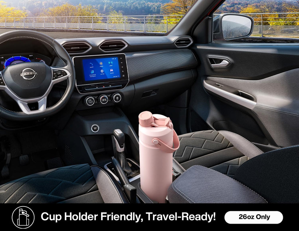POWCAN 26 oz Insulated Water Bottle - 2-in-1 Straw & Spout Lid, Leak-Proof, Fits Car Cup Holder