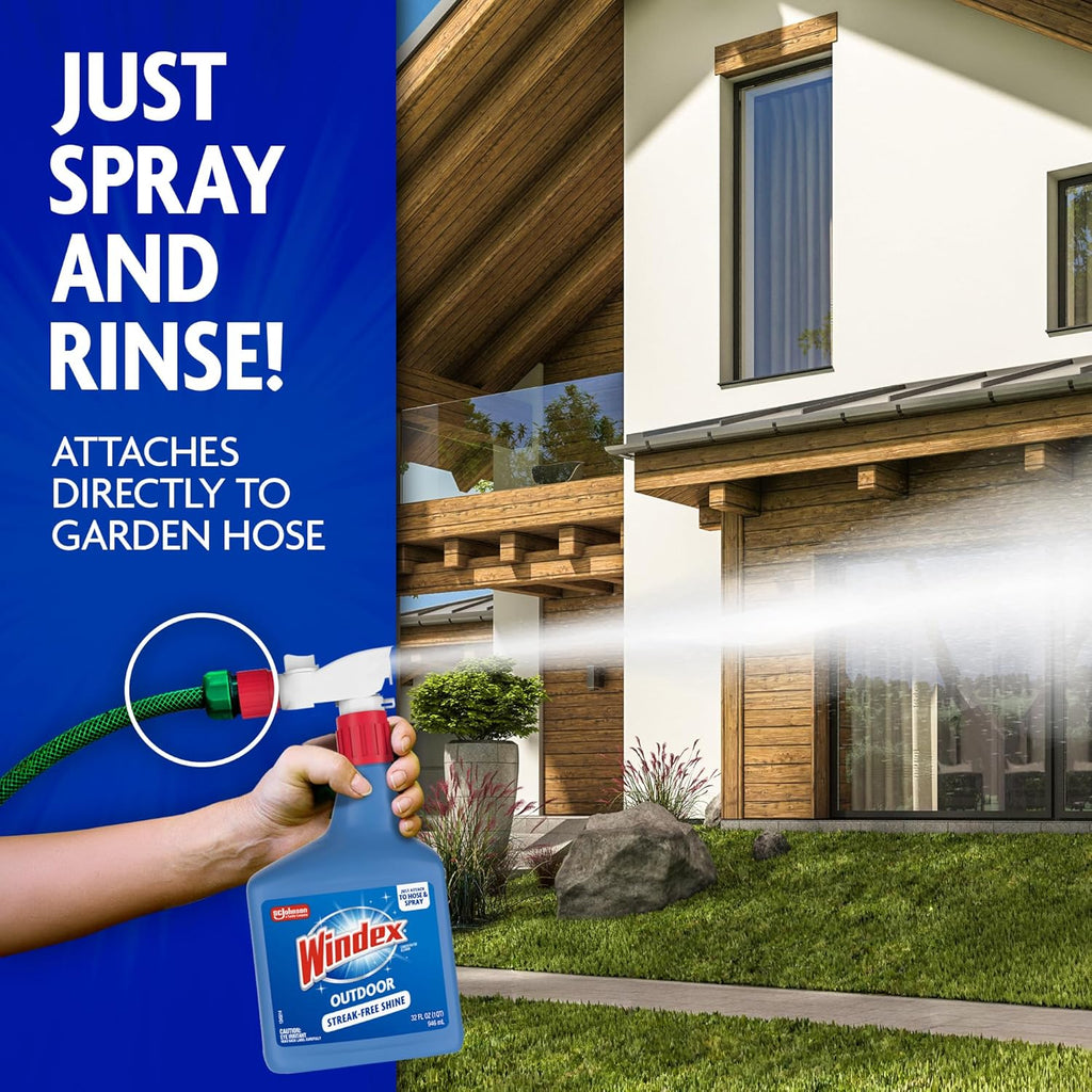 Windex Outdoor Window & Glass Cleaner - Ammonia-Free Concentrated Formula | 32 Fl Oz (Pack of 2)