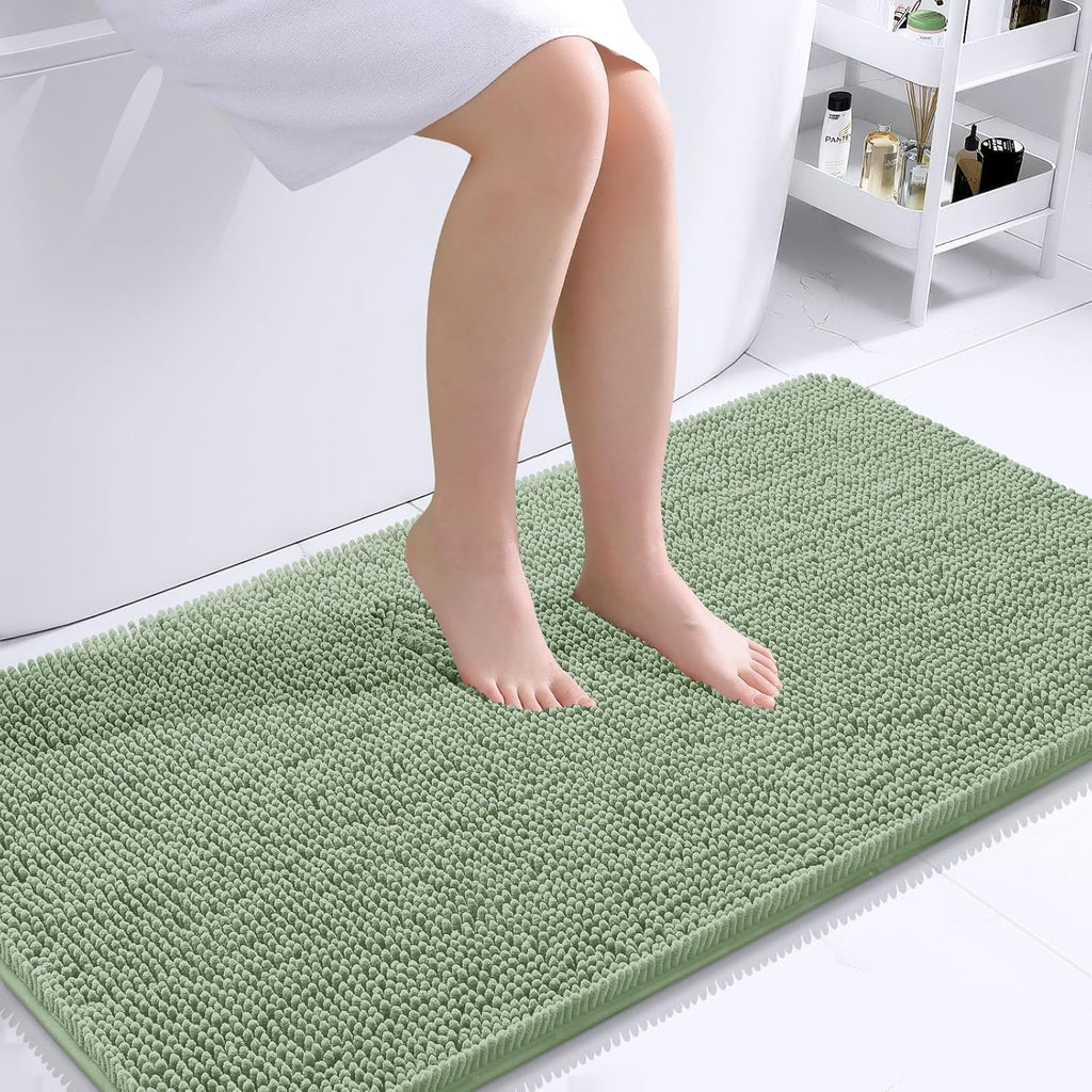 OLANLY Bathroom Runner Rugs - Soft Absorbent Chenille with Rubber Backing | Quick Dry, Machine Washable, 44x24, Sage Green