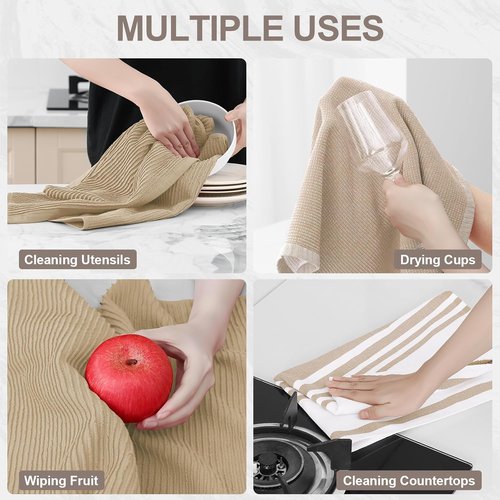 Homaxy Premium Kitchen Towels - Soft & Absorbent 380 GSM Cotton Dish Towels | 18”x28”, 6 Pack, Khaki