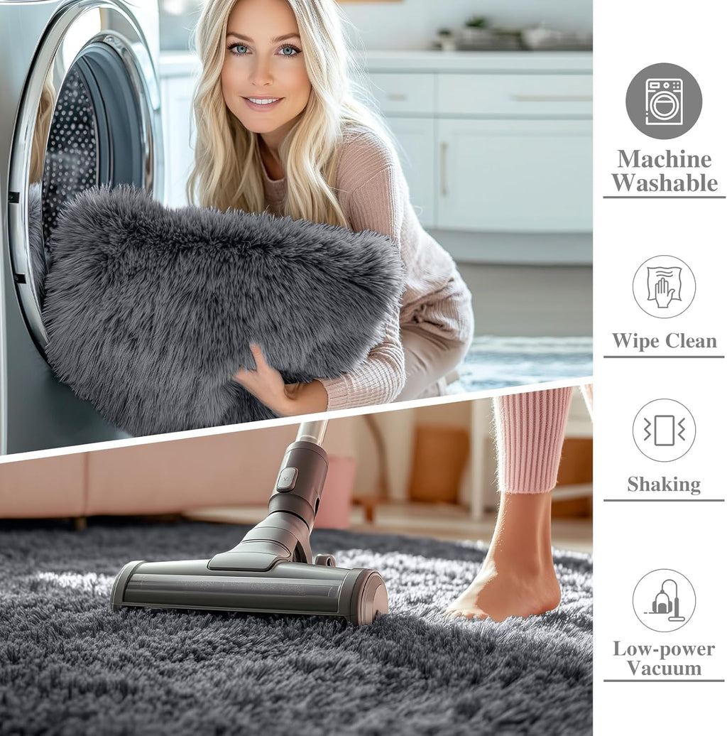 OLANLY Area Rug - Soft Fluffy Shaggy Design for Living Room & Bedroom | Machine Washable, Grey 4x11