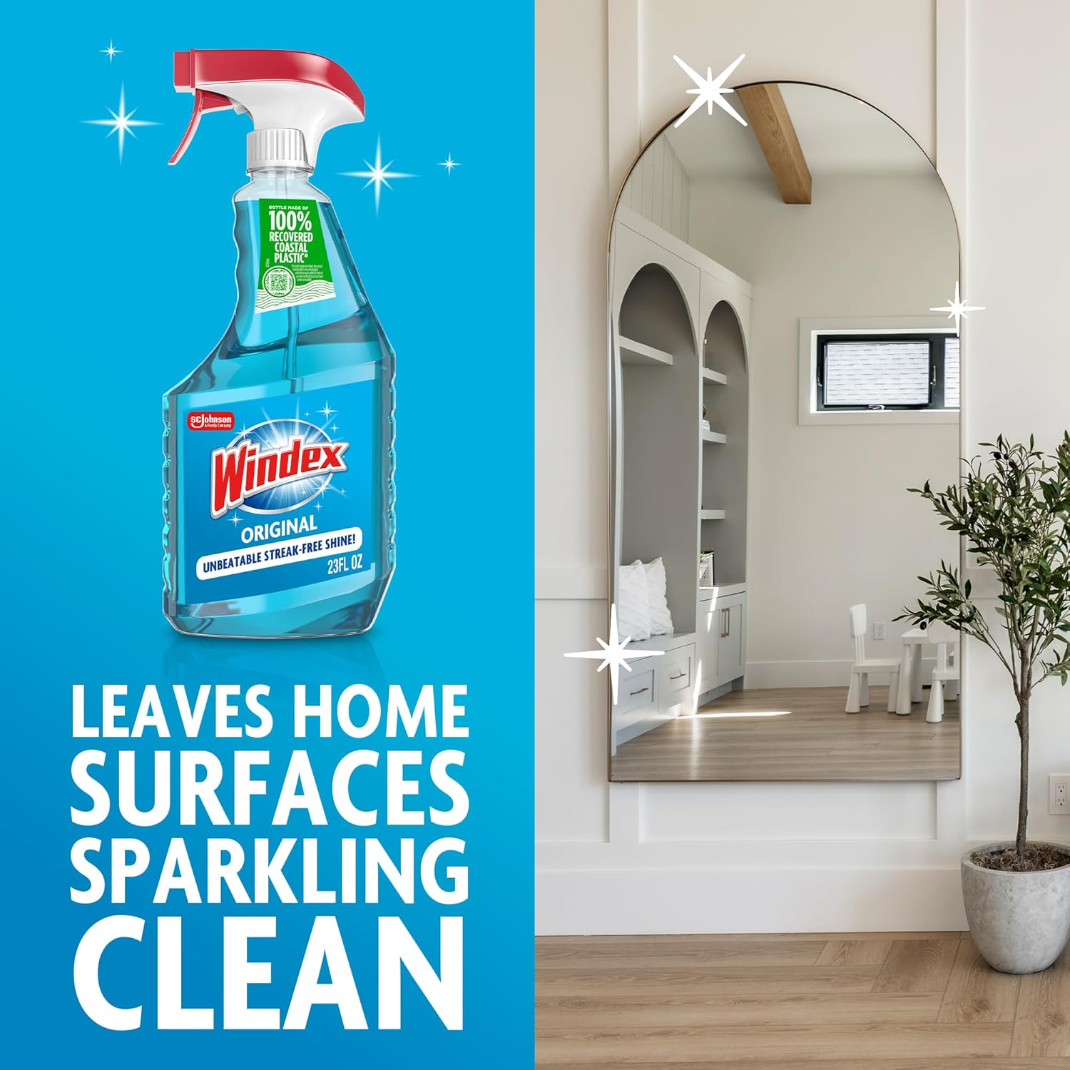 Windex Glass Cleaner Spray - Original Blue Scent | Prevents Leakage & Breakage | 23 Fl Oz (Pack of 2)