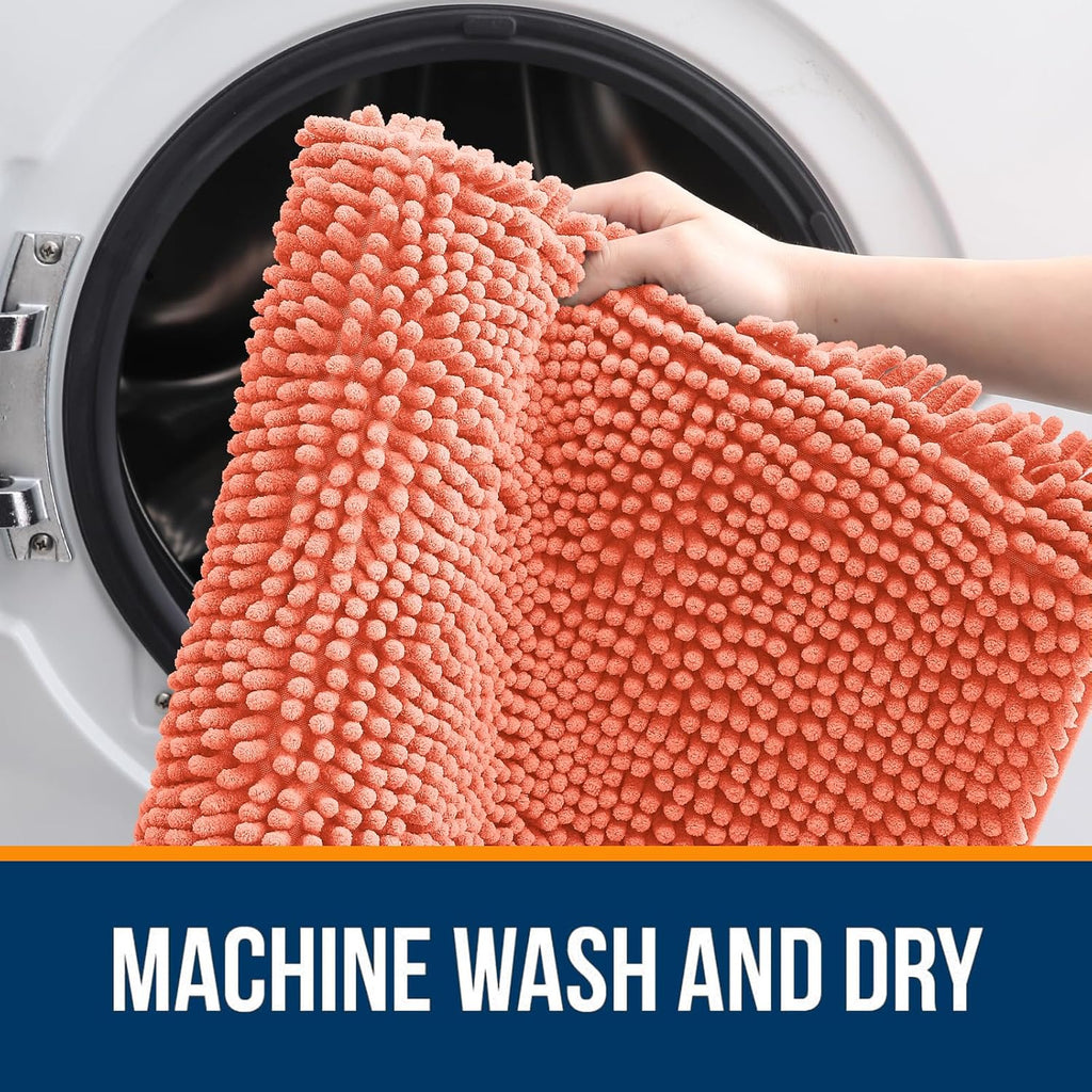 OLANLY Bathroom Runner Rugs - Extra Soft Chenille Bath Mats | Quick-Dry, Machine Washable, Coral 47x17
