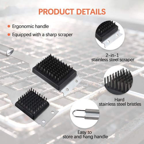 2 Pack Grill Brush and Scraper, 16" & 14" Stainless Steel Handle BBQ Cleaner - Heavy Duty Grate Cleaning Tool for Outdoor BBQ, Cookout, Gas/Charcoal Grills