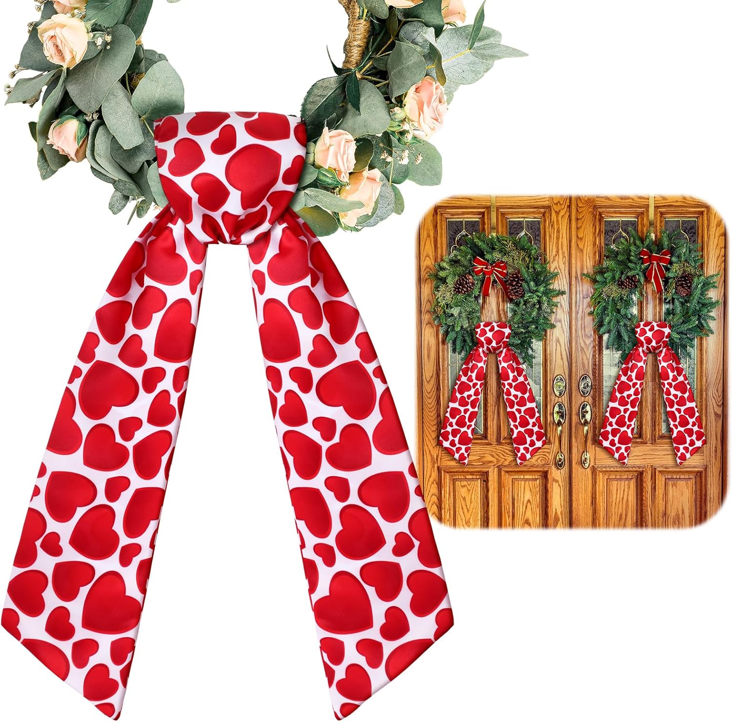 VitalCozy Wreath Sash Set - Elegant Pink Heart Ribbon for Indoor/Outdoor Decor | 4.5" W x 56" L