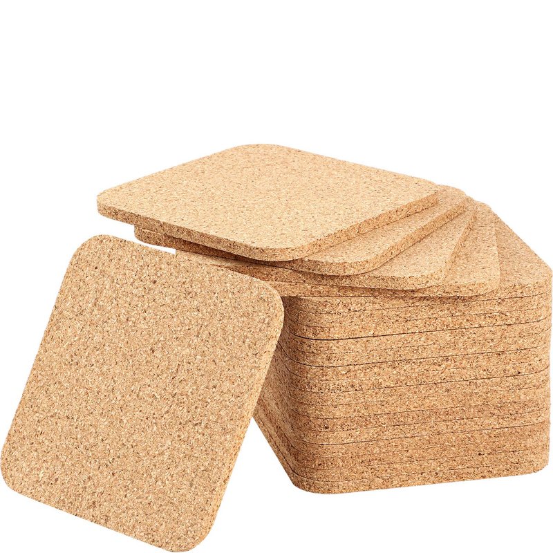 20 Pieces 5 mm Thick Wooden Cork Coasters Absorbent Square Cork Drink Coasters Mats 4 x 4 Inch