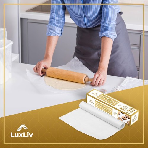 LuxLiv® 12" x 164' Non-Stick White Parchment Paper Roll - Extra-Thick Greaseproof Baking & Cooking Supplies
