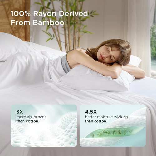 Bedsure King Size Pillow Cases - Cooling Rayon Bamboo White Pillow Covers, Silky Soft, 20x36 Inches