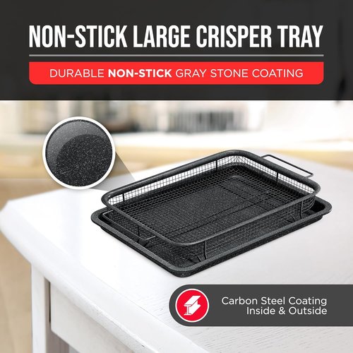 Bakken Swiss Crisper Tray - 2-Piece Non-Stick Set for Healthier Cooking | Gray Marble Design