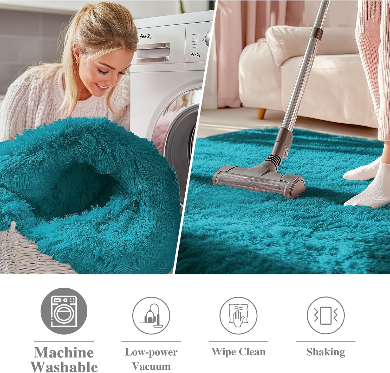 OLANLY Teal Round Area Rug - Soft, Machine Washable 5 ft Shaggy Carpet for Bedroom & Living Room Decor