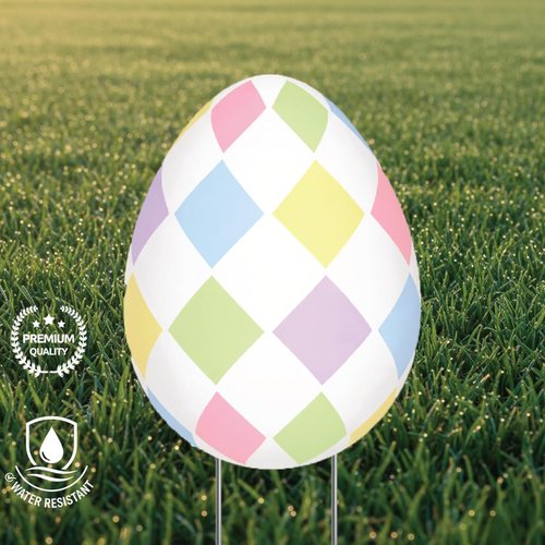 Happy Easter | Classic Yard Sign Home Decor - Colorful Easter Egg Design with Stakes
