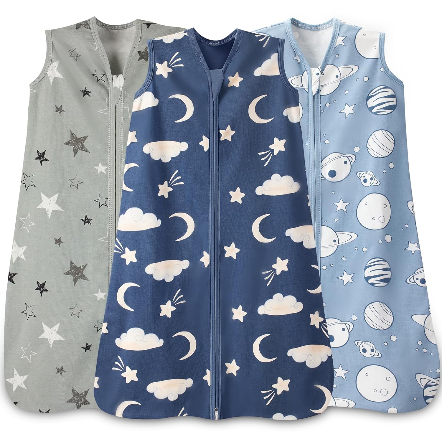 Skiennix Baby Sleep Sack - 100% Cotton Wearable Blanket for Newborns | 0-6 Months, 3-Pack, 2-Way Zipper
