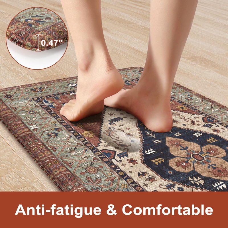 KIMODE Kitchen Mats Cushioned Anti Fatigue, Red Floral Kitchen Runner Rugs 24"x59", Boho Padded Kitchen Floor Mats Non Slip, Comfort Memory Foam Standing Mats for Laundry Office Sink Desk