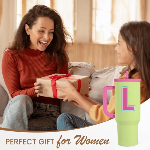 SANDJEST Monogrammed Tumbler with Handle 40oz, Letter L Tumblers Coffee Travel Cup with Straw, Personalized Monogram Initial Gifts for Women Girls, Customized Gifts for Christmas Birthday Mothers Day