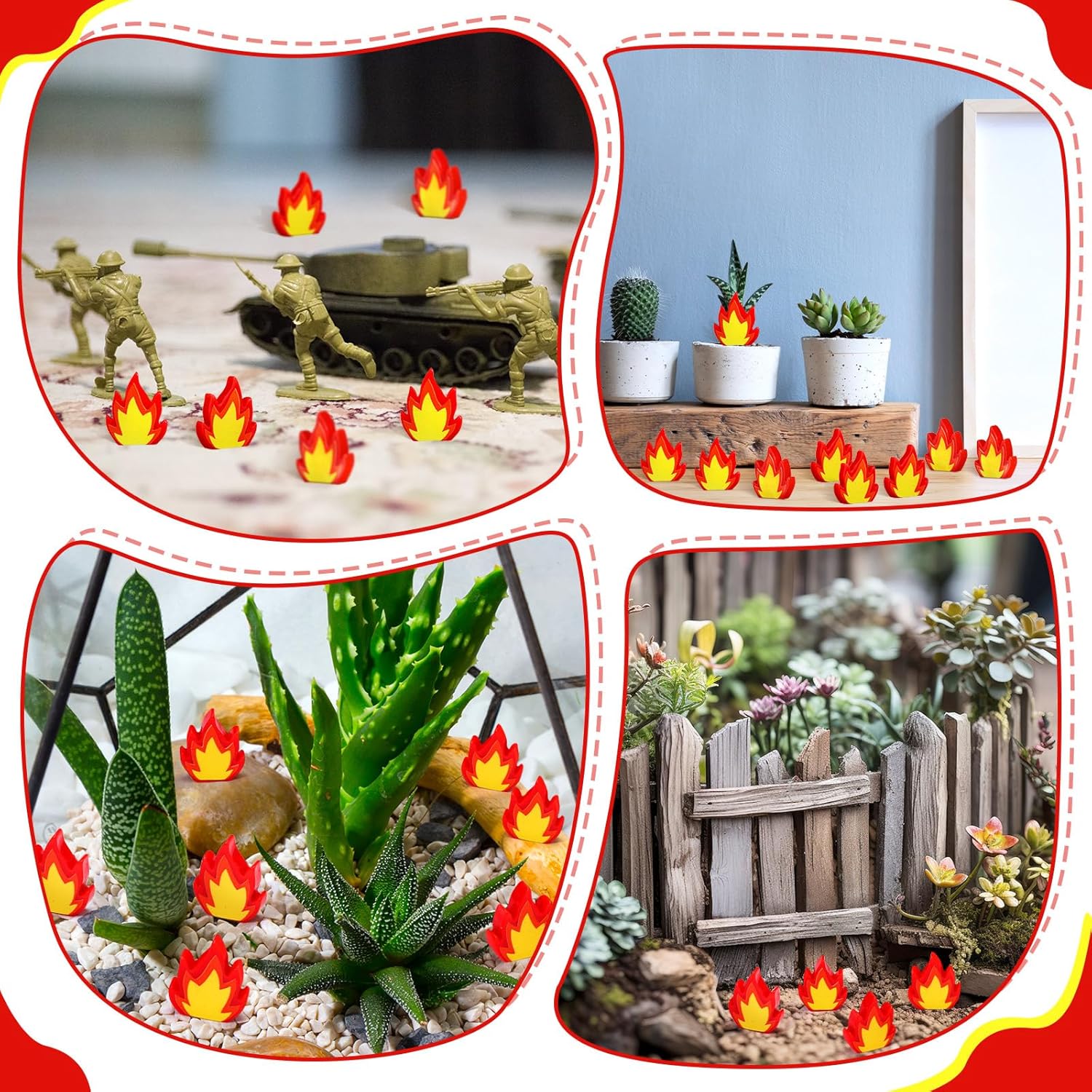 Seenelling Mini Resin Fire Figurines - 100 Pcs Realistic Flame Decor for DIY Crafts & Model Towns