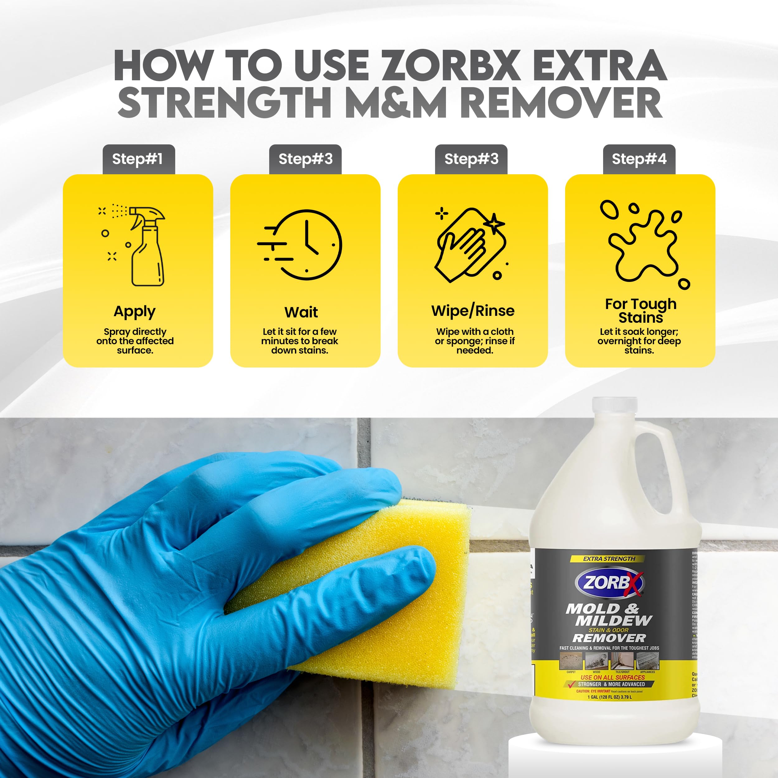ZORBX Extra Strength Cleaner Spray 128 FL Oz Refill – Scrub Free Formula - Bleach Free Formula for Shower, Bathroom, Ceiling, Carpet, Cars, Walls & Wood