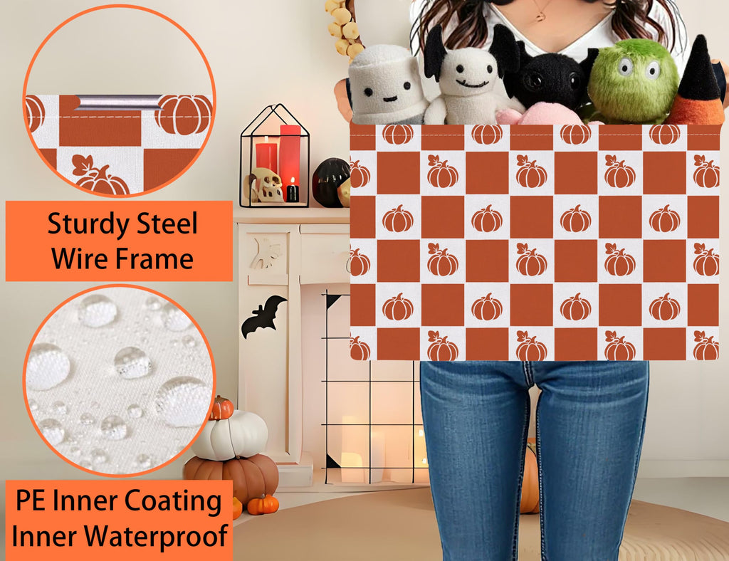 BOOHIT Large Halloween Themed Candy Gift Boo Basket for Kids Baby Personalized Adults Storage Bin Fall Decor(Grid Pumpkin)