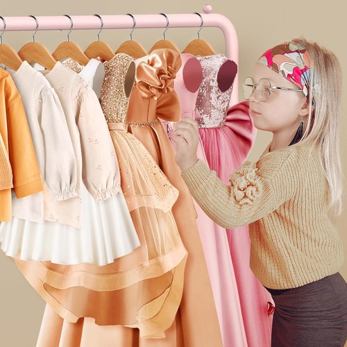 Mirolam Kids Clothing Rack - Dress Up Storage Solution for Little Girls - Small Costume Wardrobe with 2 Fabric Shelves
