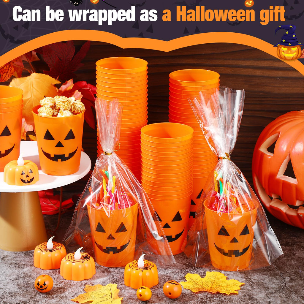 Roshtia 200pcs Halloween Plastic Cups 8 oz Pumpkin Design Jack O Lantern Cups for Adults Halloween Party Reusable Supplies Tableware Tumbler