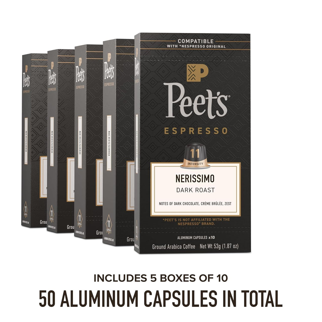 Peet's Coffee Dark Roast Espresso Capsules - 100% Arabica, Intensity 11, 50 Count for Nespresso