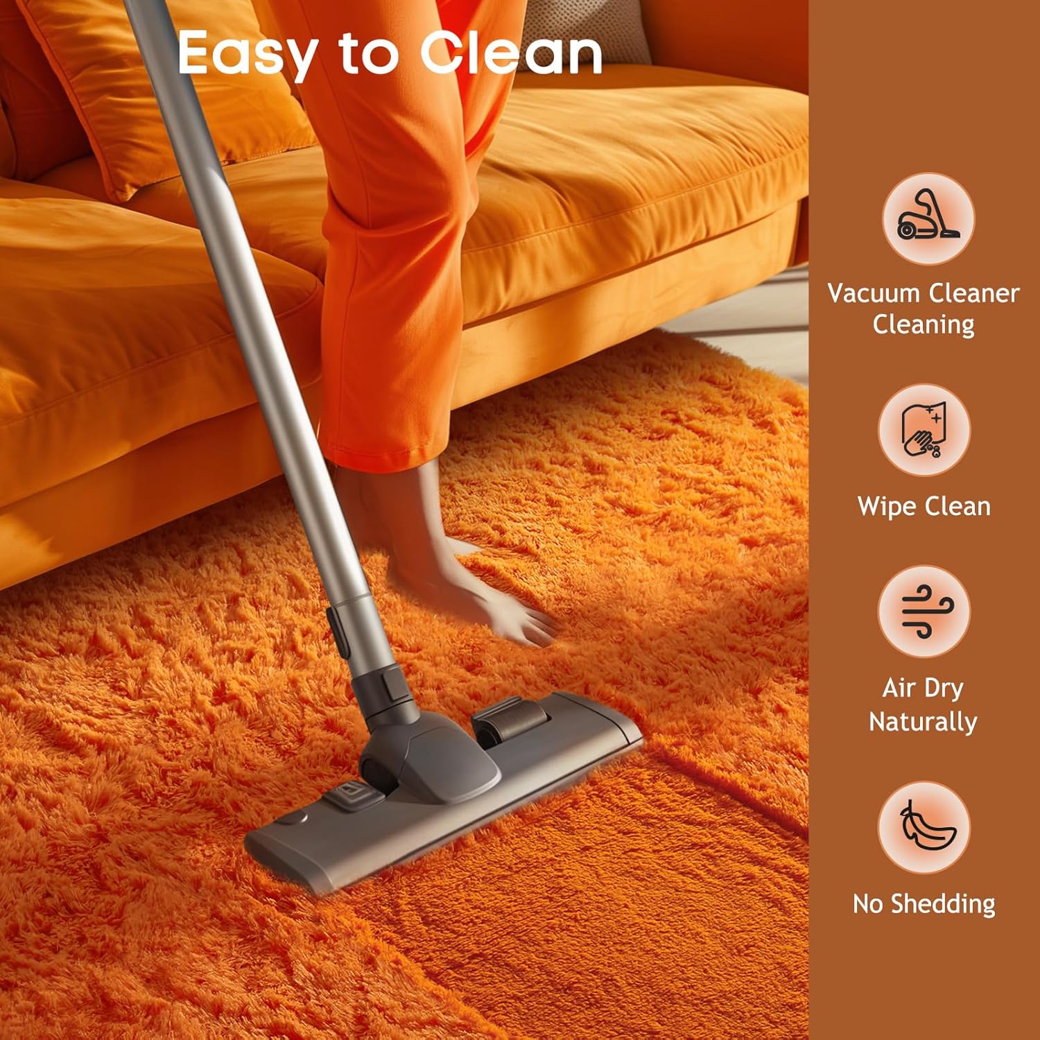 Ophanie Orange Fall Area Rug - Plush Soft Shaggy Carpet for Bedroom & Living Room | 4x6 Size
