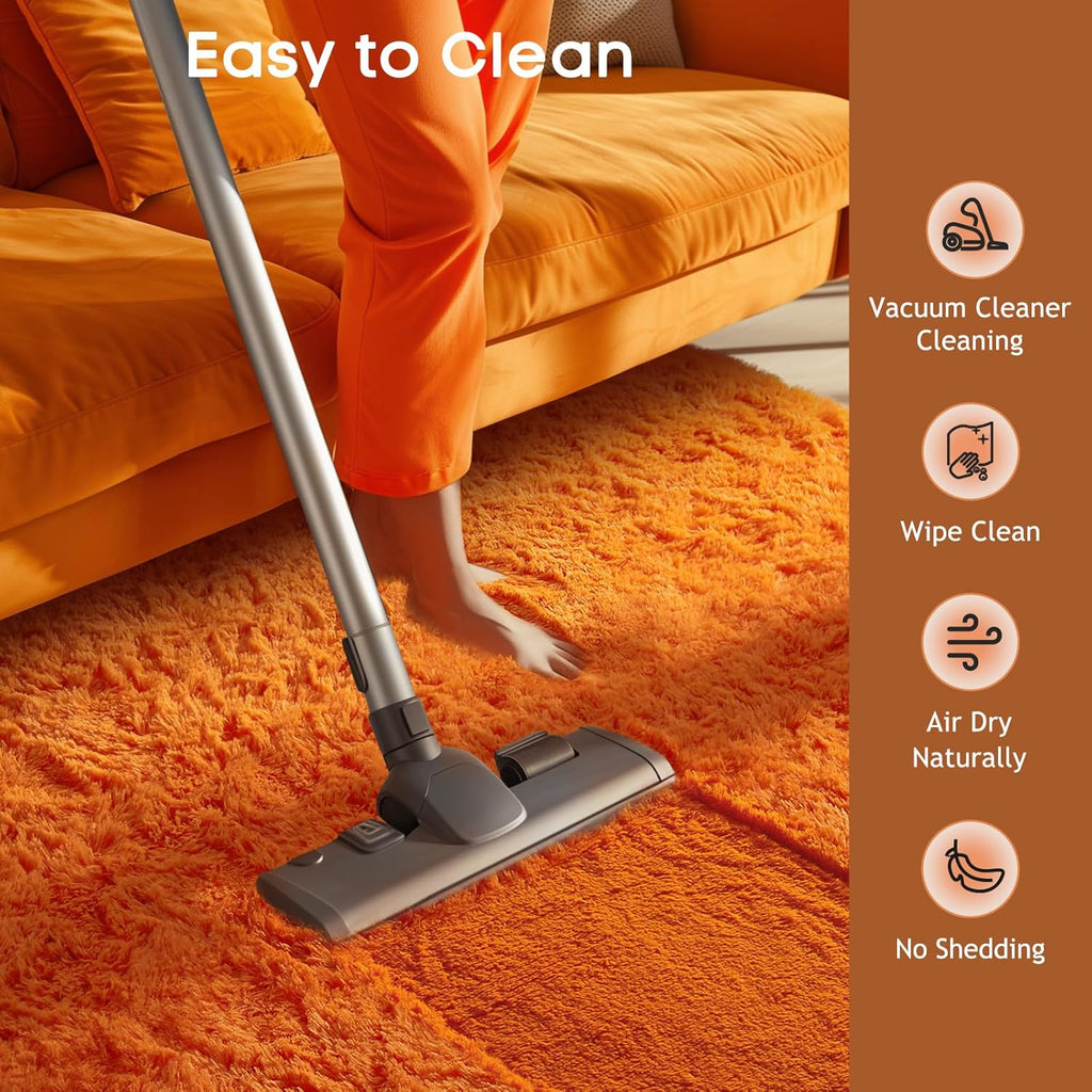 Ophanie Orange Fall Rug - Plush Soft Shaggy Carpet for Bedroom & Living Room | 4x6 Area Rug