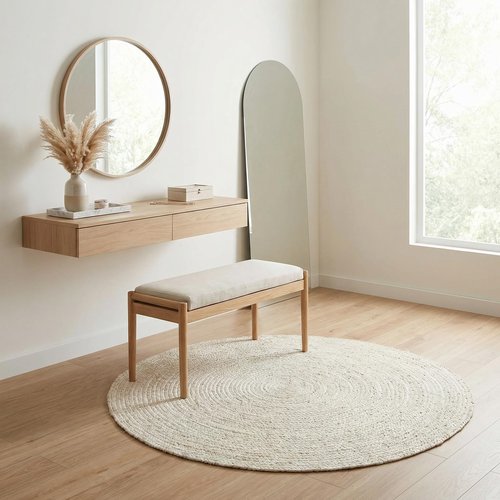 Hausattire Hand Woven Jute Braided Rug, 4’ Round – Off White, Reversible Boho Entry Area Rugs for Kitchen, Living Room, Nursery I Farmhouse Decorative Floor Rug, 4 Feet Round