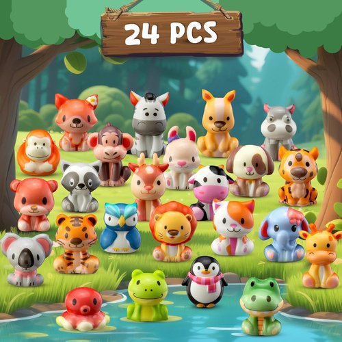 DMIGHT Safari Animal Squishy Toys - 24PCS Party Favors for Kids | Goodie Bag & Birthday Gifts