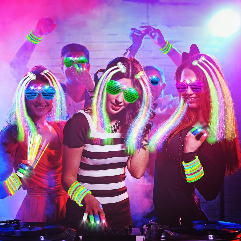 SHQDD Glow in the Dark Party Supplies - 158 PCS LED Glasses, Finger Lights & Glow Sticks | Neon Favors for Events