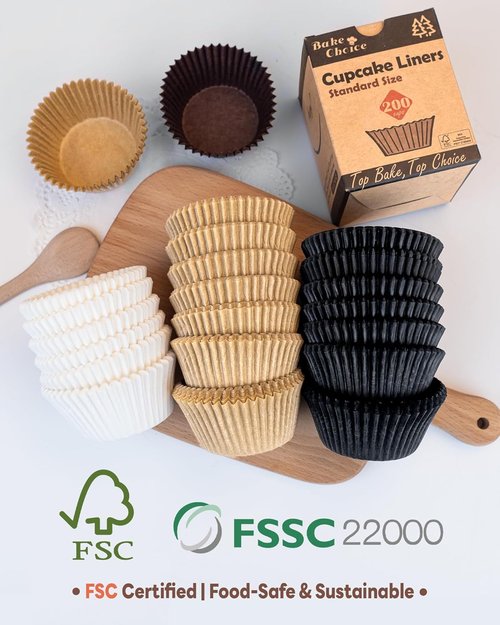 Bake Choice Non-Stick Cupcake Liners - 200 Pcs Food-Grade Greaseproof Muffin Wrappers