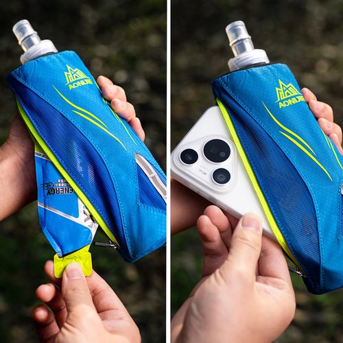Azarxis Handheld Water Bottle and Phone Case for Running/Walking, Quick Grip Handheld Soft Flask 17oz with Hand Strap Hydration Pack for Runners and Athletes (Black)