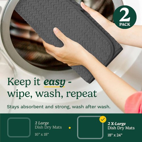 Cuisinart Ultra Absorbent Dish Drying Mats - 2 Pack 18" x 24" | Foldable, Machine Washable, Fast Drying