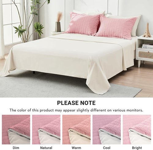 HYMOKEGE Twin Comforter Set - Luxury 5-Piece Seersucker Bedding in Pink/Ivory for All Seasons