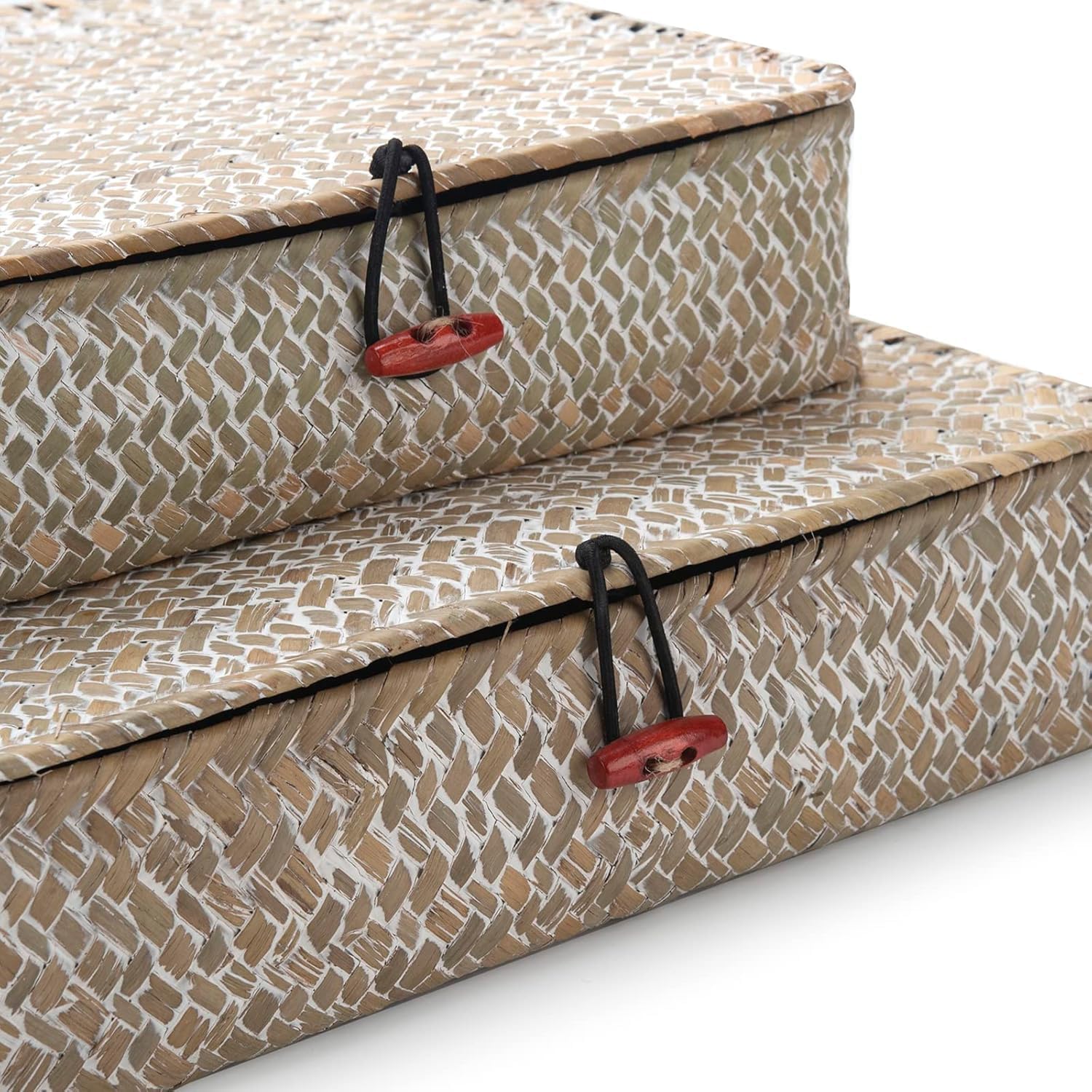Seagrass Storage Baskets - Woven Decorative Baskets with Lid for Organizing | Whitewash Finish