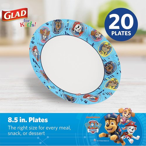 Glad for Kids Paw Patrol Paper Plates - Heavy Duty, Soak Proof, 8.5 Inch, Blue | 20 Count for Parties & Everyday Meals