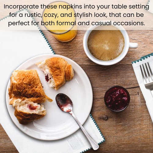 Cotton Clinic Cloth Napkins with Trim - Everyday Use Table Dinner Napkins - Soft Durable Washable - Ideal for Dinner Party Wedding Christmas Easter - Set of 12-20x20 inches Teal White Napkins