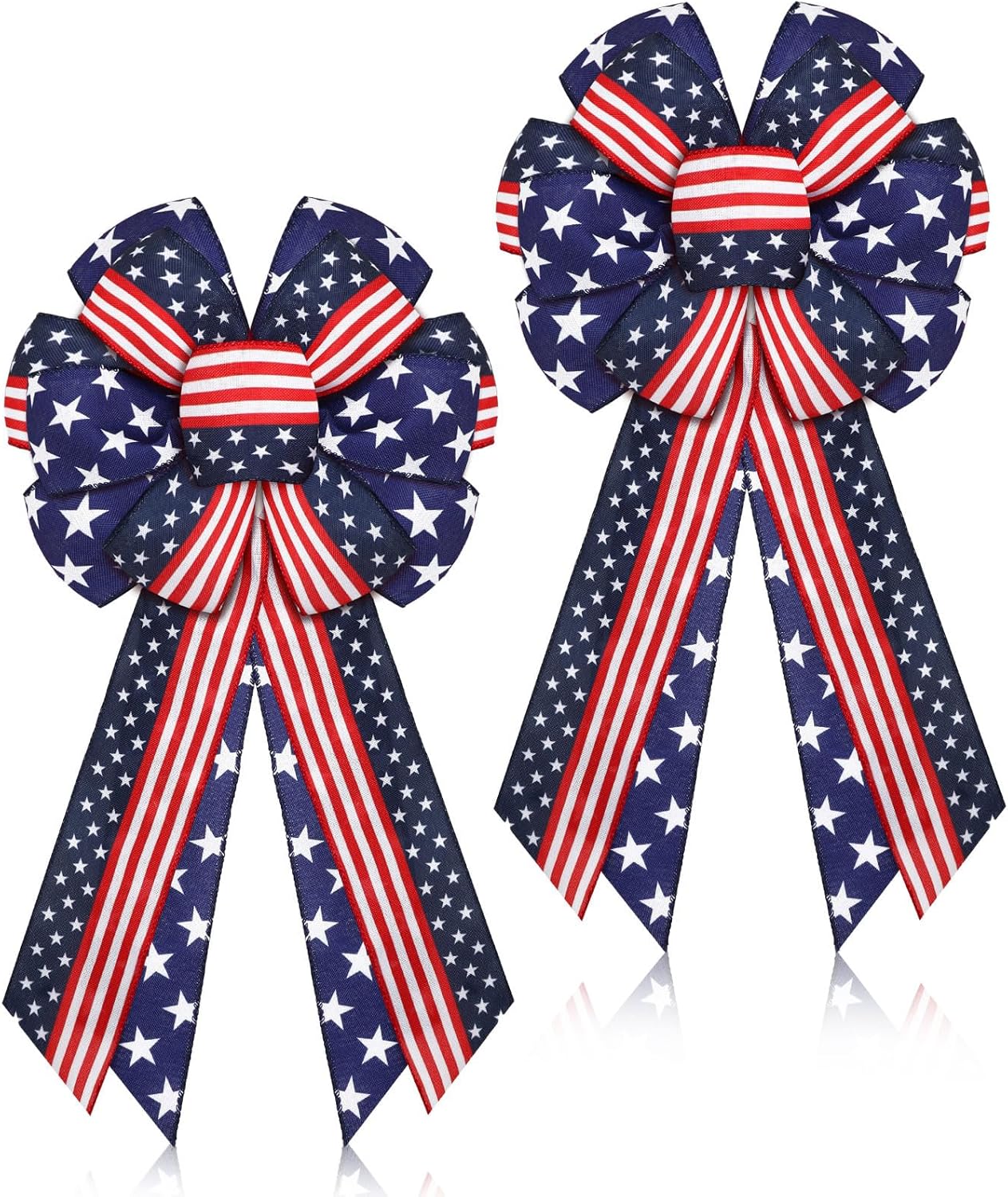 Riceshoot Patriotic Bows - 4th of July USA Red, White & Blue Star Burlap Tree Topper | 2 Pcs for Indoor/Outdoor Decor