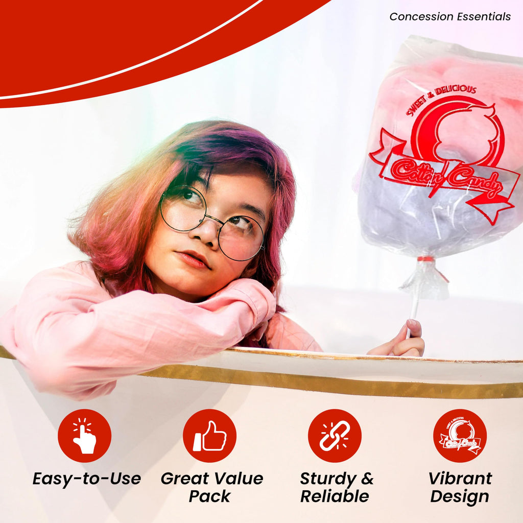 Concession Essentials Cotton Candy Bags-300CT with Twist Ties, 0.5" Height, 18" Width, 12" Length (Pack of 300)